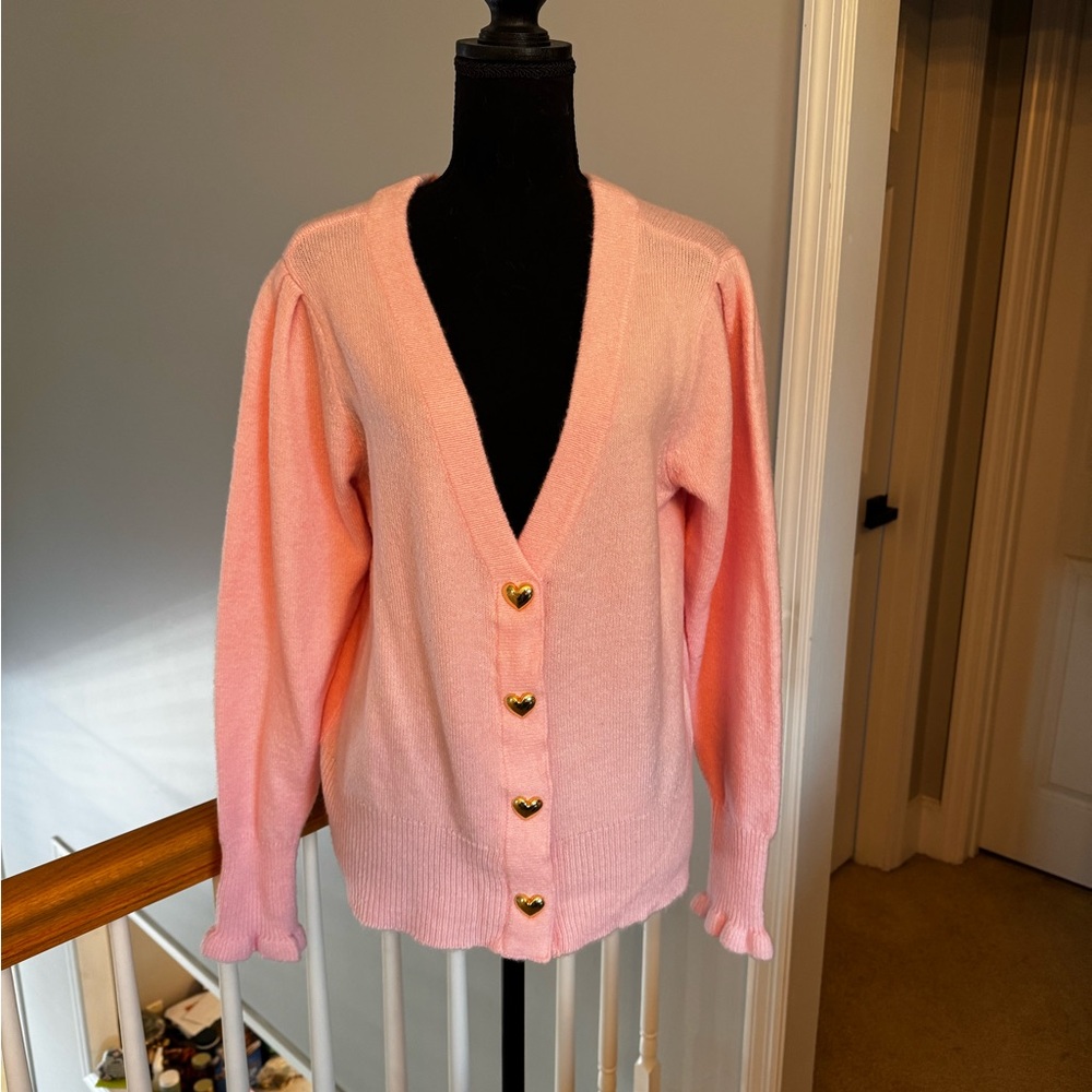 Crown Pink Cardigan with Gold Heart Buttons